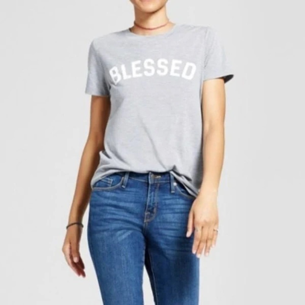 Modern Lux Shirt Top Juniors Size Small Gray BLESSED Graphic Short Sleeve Tee